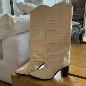 SCHUTZ Cream Croc-Embossed Heeled Boots